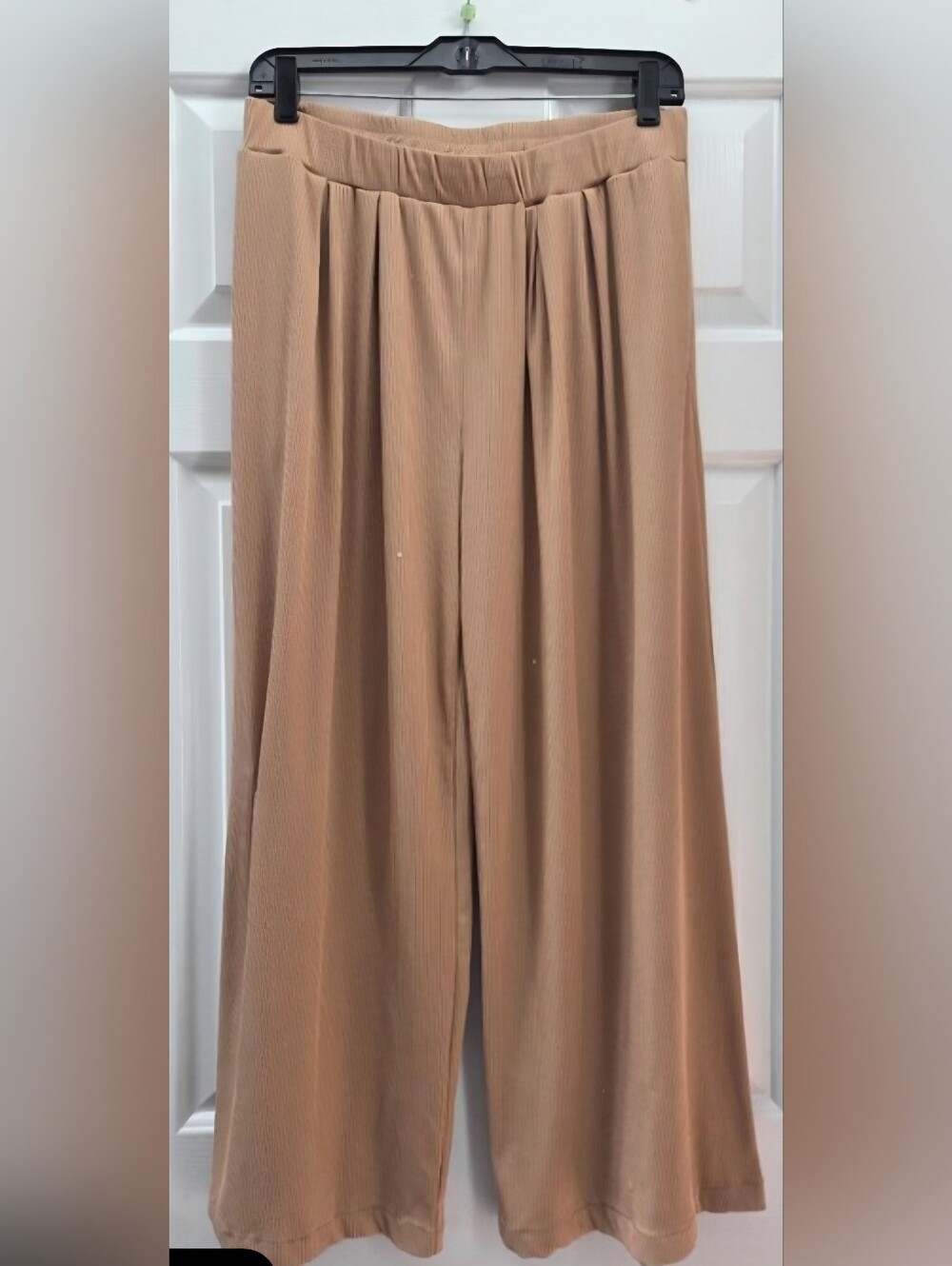 Ekouaer Caramel Tan Ribbed Wide Leg Lounge Pants with Pockets - Size Large